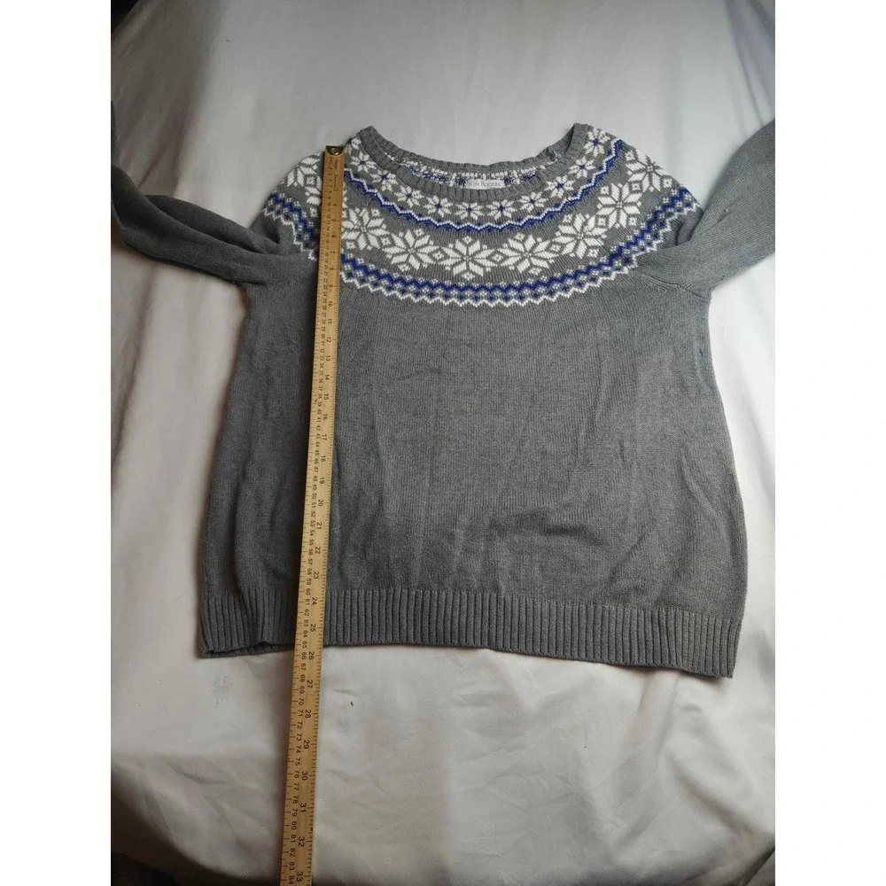 Kim Rogers Curvy Gray Fair Isle Snowflake Cotton Sweater 2X Womens Long Sleeve